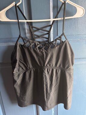 Time and Tru Black Strappy Tankini Swim Top